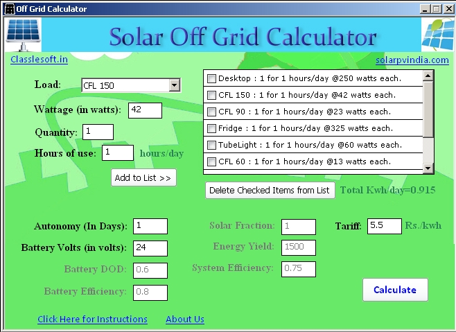 ClassleSoft Solar Off Grid Calculator